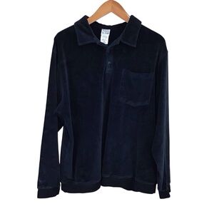 John Blair Black Dark‎ Navy Velour Pullover Top XL